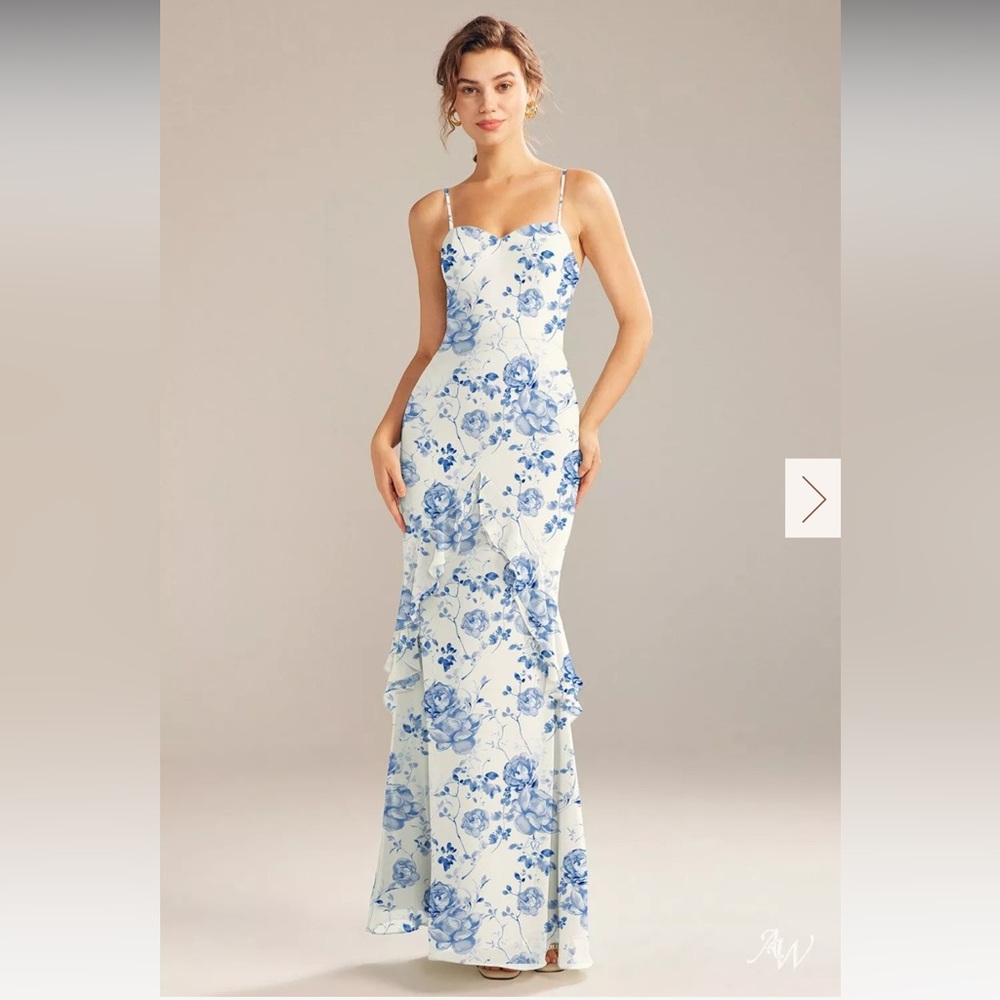 Aw Bridal Blue Floral Gown Size 6 🌸 Wedding Guest / Bridesmaid Dress NWOT